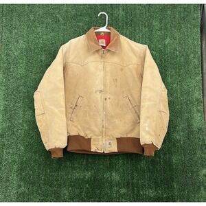 Vintage Carhartt Santa Fe Jacket Tan Duck Canvas Lined J13 BRN Mens M DISTRESS